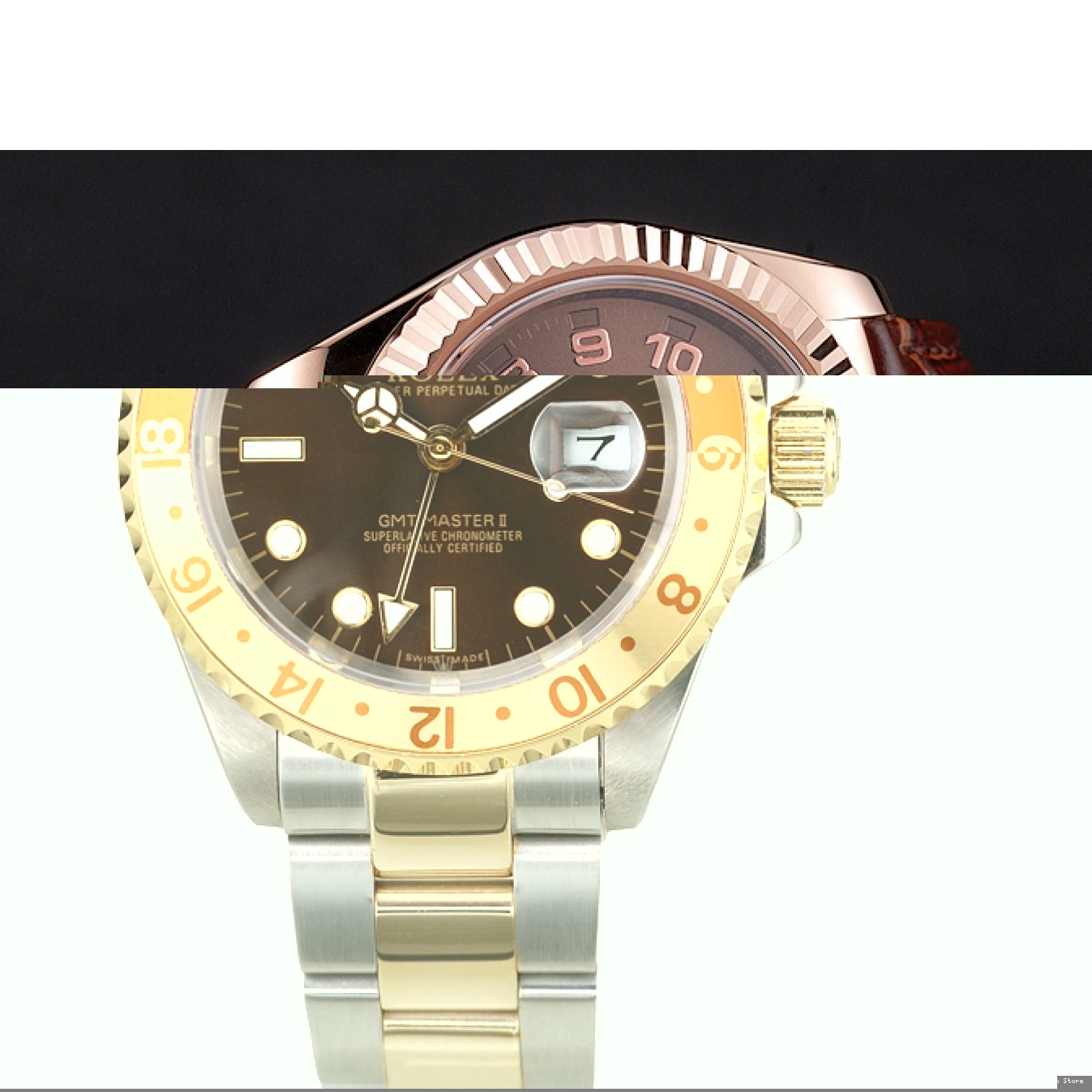 Aaa replica watch Dweller Strap Brown Sky Case Gold Dial Rose Rolex Leather Brown 0730